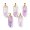 Faceted Natural Amethyst Pointed Pendants, Openable Perfume Bottle, with Golden Tone Brass Findings, Bullet, 46~47x13~14x11~12mm, Hole: 4.5mm, capacity: 1ml(0.03 fl. oz)