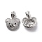 Brass Cubic Zirconia Pendants, Cadmium Free & Lead Free, Bear Charms, Platinum, Clear, 16x18.5x6.5mm, Hole: 3.5x6mm