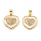 Brass Pendants, Heart, with Shell, Lead Free & Cadmium Free, Rack Plating, Long-Lasting Plated, Real 18K Gold Plated, Real 18K Gold Plated, 18x17x3.5mm, Hole: 4x3.5mm