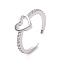 Clear Cubic Zirconia Hollow Out Heart Open Cuff Ring, Brass Jewelry for Women, Platinum, US Size 7 1/2(17.7mm)