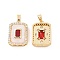 Brass Micro Pave Cubic Zirconia Pendants, Cadmium Free & Nickel Free & Lead Free, with White Shell, Octagon Rectangle Charms, Real 18K Gold Plated, 19x13x4mm, Hole: 4x2.5mm