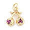 Rack Plating Brass Micro Pave Cubic Zirconia Pendants, Long-Lasting Plated, Lead Free & Cadmium Free, Cherry, Hot Pink, 12x11x6.5mm, Hole: 3mm