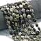 Natural Black Netstone Beads Strands, Faceted Hexagonal Cut, Flat Round, with Seed Beads, 10~10.5x6mm, Hole: 1mm, about 31~32pcs/strand, 15.35''~15.55''(39~39.5cm)