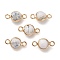 Natural Dyed Natural White Jade Faceted Round Links Connector Charms, with Golden Tone Brass Findings, White, 18x9x8mm, Hole: 2.3mm