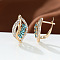 Leaf Brass Micro Pave Cubic Zirconia Hoop Earrings, with Rhinestone, Golden, Aquamarine, 17x10mm
