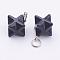 Synthetic Blue Goldstone Pendants, with 201 Stainless Steel Split Rings, Stainless Steel Color, Merkaba Star, 22~23x16.5~17x19mm, Hole: 6mm