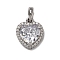 925 Sterling Silver Pave Clear Cubic Zirconia Pendants, Real Platinum Plated, Rhodium Plated, Heart, 20mm, Heart: 16x13.5x6.5mm, Hole: 4.5x4mm