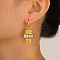 Brass Clear Cubic Zirconia Dangle Earrings, Golden, Cross, 45x19mm