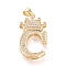 Brass Micro Pave Cubic Zirconia Pendants, Long-Lasting Plated, with Snap on Bail, Letter.C with Crown, Real 18K Gold Plated, Clear, Letter.C, C: 28x15x4mm, Hole: 3x4mm