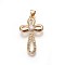 Brass Micro Pave Cubic Zirconia Pendants, Cross, Clear, Golden, 31x18x4.5mm, Hole: 3.5x4.5mm