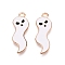 Halloween Theme Alloy Enamel Pendants, Cadmium Free & Lead Free, Light Gold, Ghost Charm, White, 26x9.5x1.5mm, Hole: 1.8mm