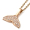 Brass Micro Pave Clear Cubic Zirconia Whale Tail Pendant Necklaces, 304 Stainless Steel Cable Chain Necklaces, Golden, 15.98 inch(40.6cm)
