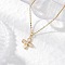 Flower Brass Pave Clear Cubic Zirconia Pendant Necklaces, 304 Stainless Steel Cable Chain Necklaces for Women, Real 18K Gold Plated, 15.28 inch(38.8cm)