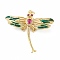 Rack Plating Brass Micro Pave Cubic Zirconia Pendants, with Enamel, Real 18K Gold Plated, Long-Lasting Plated, Lead Free & Cadmium Free, Dragonfly, Green, 37.5x40.5x8mm, Jump Ring: 5x0.8mm, 3.4mm Inner Diameter