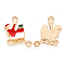 Alloy Enamel Links connectors, for Christmas, Father Christmas with Sledge, Light Gold, Red, 21x14.5x1.5mm, Hole: 1.8mm