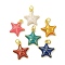 Brass Enamel Pendants, with Jump Ring, Cadmium Free & Nickel Free & Lead Free, Real 18K Gold Plated, Starfish Charms, Mixed Color, 16.5x15x3mm, Hole: 3mm