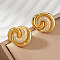 French Style Brass Clear Cubic Zirconia Swirl Stud Earrings, Golden, 21x18mm