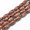 Baking Painted Glass Beads Strands, Swirls Glass Beads, Oval, Coconut Brown, 22x10~10.5mm, Hole: 1.5~2.5mm, about 35~37pcs/strand, 30.31 inch(77cm)