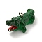 Opaque Resin Pendants, Crocodile Charms with Platinum Tone Iron Loops, Dark Green, 12x29.5x14.5mm, Hole: 2mm