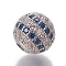 Brass Cubic Zirconia Beads, Round, Blue, Platinum, 10x9.5mm, Hole: 2.5mm