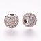 Brass Micro Pave Cubic Zirconia Beads, Round, Clear, Platinum, 8mm, Hole: 2mm