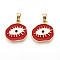 Brass Micro Pave Cubic Zirconia Pendants, Cadmium Free & Lead Free, with Enamel, Nuggets with Eye Charms, Real 18K Gold Plated, FireBrick, 15.5x15x2mm, Hole: 2.5~3x5mm