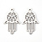 Non-Tarnish 201 Stainless Steel Pendants, Laser Cut, Hamsa Hand/Hand of Fatima/Hand of Miriam, Stainless Steel Color, 31x19.5x1mm, Hole: 1.8mm