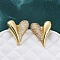 Heart Brass Micro Pave Clear Cubic Zirconia Stud Earrings, Lead Free & Cadmium Free, Long-Lasting Plated, Rack Plating, Real 18K Gold Plated, 24x20mm