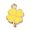 Alloy Enamel Pendants, Golden, Clover, Yellow, 18x12x1.3mm, Hole: 1.8mm