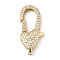 Brass Clear Cubic Zirconia Lobster Claw Clasps, Cadmium Free & Nickel Free & Lead Free, Heart, Real 18K Gold Plated, 28.5x13.5x6mm, Hole: 4.5x2mm