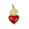 Brass Enamel Pendants, Cadmium Free & Lead Free, Heart Charms, Real 18K Gold Plated, FireBrick, 32x19.5x4mm, Hole: 3.5x3.5mm