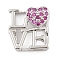 Brass Micro Pave Cubic Zirconia Slide Charms, Long-Lasting Plated, Word LOVE, Platinum, 13x12.5x5.5mm, Hole: 1.5x10mm and 3x1.5mm