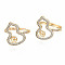 Brass Micro Pave Clear Cubic Zirconia Peg Bails Adjustable Finger Ring Settings, for Half Drilled Bead, Nickel Free, Gourd, Real 18K Gold Plated, US Size 5 1/2(16mm), Pin: 0.6mm(for half drilled bead)