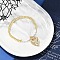 Brass Micro Pave Cubic Zirconia Charm Bracelets for Women, with Plastic Pearl, Heart, Real 18K Gold Plated, Inner Diameter: 2-1/4 inch(5.6cm), Pendants: 22x17x7mm