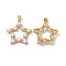 Brass Micro Pave Cubic Zirconia Pendants, Cadmium Free & Lead Free, with ABS Imitation Pearl, Hollow Star Charms, Real 18K Gold Plated, 28.5x27.5x5.5mm, Hole: 5x3.5mm