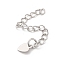 Brass Ends with Chain, Long-Lasting Plated, Heart, Platinum, 55mm