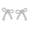 Brass Pave Clear Cubic Zirconia Stud Earrings for Women, Bowknot, Platinum, 18x17mm