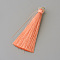 Nylon Thread Tassel Big Pendants Decoration, with Brass Findings, Golden, Light Salmon, 63~66x7mm, Hole: 7mm