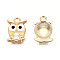 Alloy Enamel Pendants, with Rhinestone, Light Gold, Owl, Lemon Chiffon, 17x11.5x3.5mm, Hole: 2.5mm
