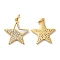 925 Sterling Silver Micro Pave Cubic Zirconia Pendants, Star Charm, with Shell & Jump Ring & 925 Stamp, Real 18K Gold Plated, 16.5x15x1.5mm, Hole: 3mm