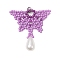 Glass Seed Beaded Butterfly Pendants, with 304 Stainless Steel Jump Ring and Teardrop Imitation Pearl Acrylic Beads, Medium Purple, 37x37.5x8mm, Hole: 3.5mm