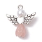 Resin Imitation Pearl Pendants, Rose Angel Charms with Antique Silver Plated Alloy Heart Wings, Indian Red, 23.5~24x21.5x7mm, Hole: 1.8~2.2mm