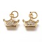 Brass Micro Pave Clear Cubic Zirconia Charms, Long-Lasting Plated, with Jump Ring, Crown, Golden, 10x11x3mm, Jump Ring: 5x1mm, 3mm Inner Diameter