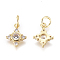 Brass Micro Pave Cubic Zirconia Charms, with Jump Rings, Star, Clear, Golden, 11x9x2.5mm, Jump Rings: 4mm Inner Diameter