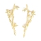 Brass Connector Charms, with Clear Glass, Bamboo Links, Real 18K Gold Plated, 46x20x4mm, Hole: 1.2mm