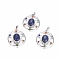 Chakras Style, Natural Lapis Lazuli Pendants, with Platinum Tone Brass Findings and Rhinestone, Flat Round with Star, Dyed, 38.5x34x8.5mm, Hole: 7x4mm