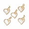 Shell Pendants, with Brass & Glass Findings, Asymmetrical Heart with Bowknot Charm, Real 18K Gold Plated, 20.5x16x3mm, Hole: 4.5x2.5mm