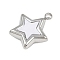 304 Stainless Steel Pave Synthetic Shell Pendants, Star Charms, White, Stainless Steel Color, 16x14x4mm, Hole: 1.8mm
