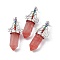 Cherry Quartz Glass Big Pointed Pendants, 7 Chakra Faceted Bullet Charms, with Platinum Plated Brass Findings and Colorful Rhinestone, Cadmium Free & Lead Free, 55x22.5x16mm, Hole: 8x5mm