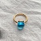Square 304 Stainless Steel with Glass Finger Rings, Golden, Deep Sky Blue, 10mm, US Size 7(17.3mm)